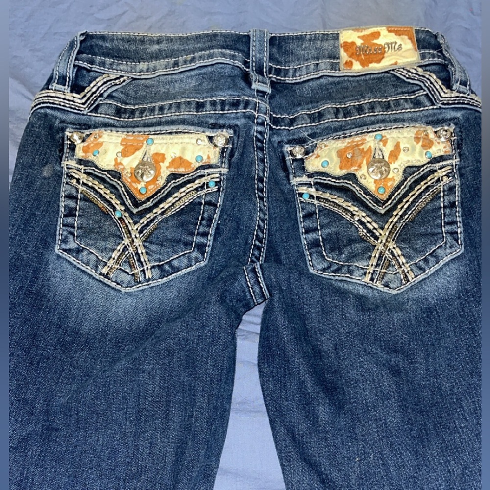 Miss Me Blue Boot Cut Jeans with Ornate Embellishments